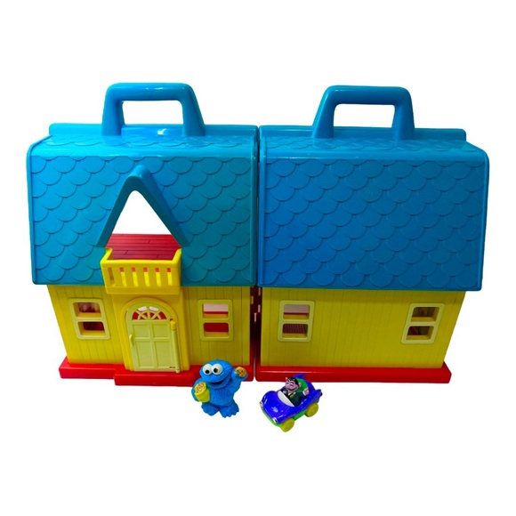 Vintage 1980's Jim Henson Sesame Street Carry Along Dollhouse 10" & 2 Figures - Picture 4 of 11